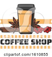 Poster, Art Print Of Take Out Coffee Cup With Berries And Spices Over Text