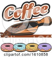Poster, Art Print Of Coffee Design With A Scoop Of Beans Over Donuts