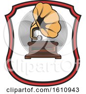Clipart Of A Gramophone In A Shield Royalty Free Vector Illustration