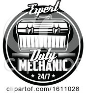 Clipart Of A Black And White Automotive Design With A Mechanic Tool Box Royalty Free Vector Illustration
