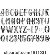 Clipart Of Black And White Vintage Letters And Numbers Royalty Free Vector Illustration