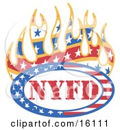 Circle Of Stars And Stripes Around Nyfd With Patriotic Flames Clipart Illustration by Andy Nortnik