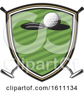 Clipart Of A Golfing Shield With A Ball And Hole Royalty Free Vector Illustration