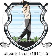 Clipart Of A Golfing Shield With A Golfer Royalty Free Vector Illustration