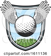 Clipart Of A Golfing Shield With A Winged Ball Royalty Free Vector Illustration