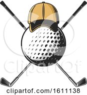 Clipart Of A Golf Ball With A Hat And Crossed Clubs Royalty Free Vector Illustration