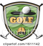 Clipart Of A Golfing Shield With A Ball And Hole Royalty Free Vector Illustration