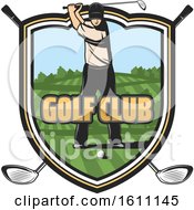 Clipart Of A Golfing Shield With A Golfer Royalty Free Vector Illustration