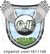 Clipart Of A Golfing Shield With A Winged Ball Royalty Free Vector Illustration