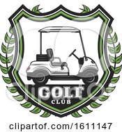 Clipart Of A Golfing Shield With A Cart Royalty Free Vector Illustration