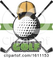 Clipart Of A Golf Ball With A Hat And Crossed Clubs With Text Royalty Free Vector Illustration