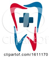 Clipart Of A Red White And Blue Dental Insurance Design With A Tooth And Cross Royalty Free Vector Illustration