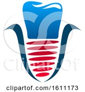Clipart Of A Red White And Blue Dental Implant Design With A Tooth Royalty Free Vector Illustration