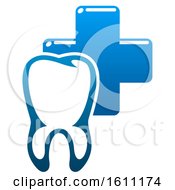 Poster, Art Print Of Blue Dental Insurance Design With A Tooth And Cross