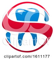 Clipart Of A Red White And Blue Dental Design With A Tooth Royalty Free Vector Illustration