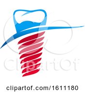Clipart Of A Red White And Blue Dental Implant Design With A Tooth Royalty Free Vector Illustration