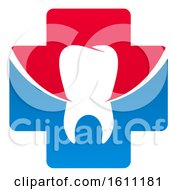 Clipart Of A Red White And Blue Dental Insurance Design With A Tooth And Cross Royalty Free Vector Illustration
