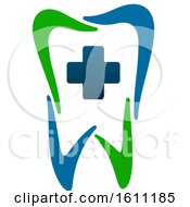 Poster, Art Print Of Blue And Green Dental Tooth And Cross