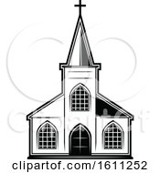 Clipart Of A Black And White Church Royalty Free Vector Illustration