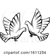 Clipart Of Black And White Wedding Doves Royalty Free Vector Illustration