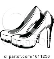Clipart Of A Black And White Pair Of Wedding Heels Royalty Free Vector Illustration