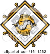 Clipart Of A Golden Fish Endless Knot And Dharmachakra Design Royalty Free Vector Illustration