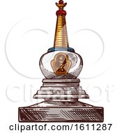 Clipart Of A Sketched Buddhism Stupa Royalty Free Vector Illustration
