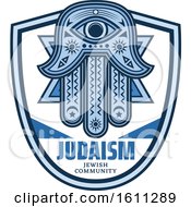 Poster, Art Print Of Blue Judaism Shield With A Hamsa Palm