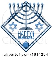 Poster, Art Print Of Blue Judaism Diamond With A Menorah And Happy Hanukkah Text