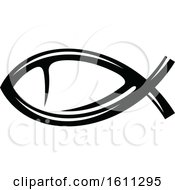 Clipart Of A Black And White Ichthys Royalty Free Vector Illustration