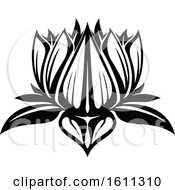 Clipart Of A Black And White Lotus Royalty Free Vector Illustration