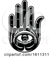 Clipart Of A Black And White Hamsa Royalty Free Vector Illustration
