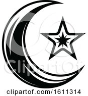 Poster, Art Print Of Black And White Crescent Moon And Star