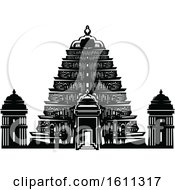 Clipart Of A Black And White Temple Royalty Free Vector Illustration