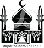 Clipart Of A Black And White Mosque Royalty Free Vector Illustration