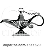 Clipart Of A Black And White Oil Lamp Royalty Free Vector Illustration