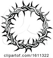 Clipart Of A Black And White Crown Of Thorns Royalty Free Vector Illustration