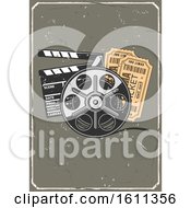 Poster, Art Print Of Vintage Distressed Design With A Clapper Film Reel And Tickets