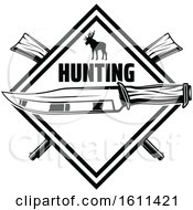 Clipart Of A Black And White Deer Hunting Design Royalty Free Vector Illustration