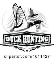 Clipart Of A Black And White Duck Hunting Design Royalty Free Vector Illustration