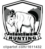 Clipart Of A Black And White Bison Hunting Design Royalty Free Vector Illustration by Vector Tradition SM