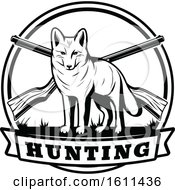 Clipart Of A Black And White Wolf Hunting Design Royalty Free Vector Illustration