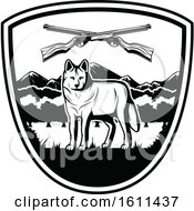 Clipart Of A Black And White Wolf Hunting Design Royalty Free Vector Illustration by Vector Tradition SM