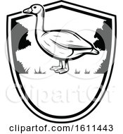 Clipart Of A Black And White Goose Hunting Design Royalty Free Vector Illustration