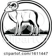 Poster, Art Print Of Black And White Ram Hunting Design In A Circle