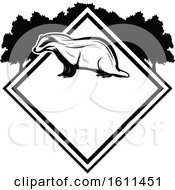 Clipart Of A Black And White Badger Hunting Design Royalty Free Vector Illustration