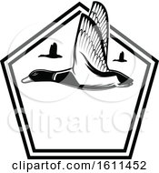 Clipart Of A Black And White Duck Hunting Design Royalty Free Vector Illustration by Vector Tradition SM