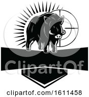 Clipart Of A Black And White Boar Hunting Design Royalty Free Vector Illustration