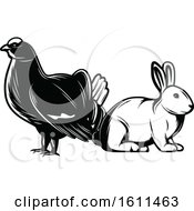 Clipart Of A Black And White Grouse And Rabbit Royalty Free Vector Illustration by Vector Tradition SM