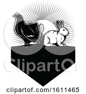 Clipart Of A Black And White Grouse And Rabbit Royalty Free Vector Illustration